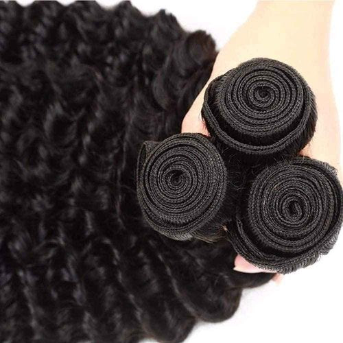 1B Natural Black Deep Wave Human Hair Bundles Unprocessed Brazilian Virgin 3 Bundles 26 28 30 Inch Black Deep Curly Bundle Human Hair Extensions 50 Gram Per Bundle