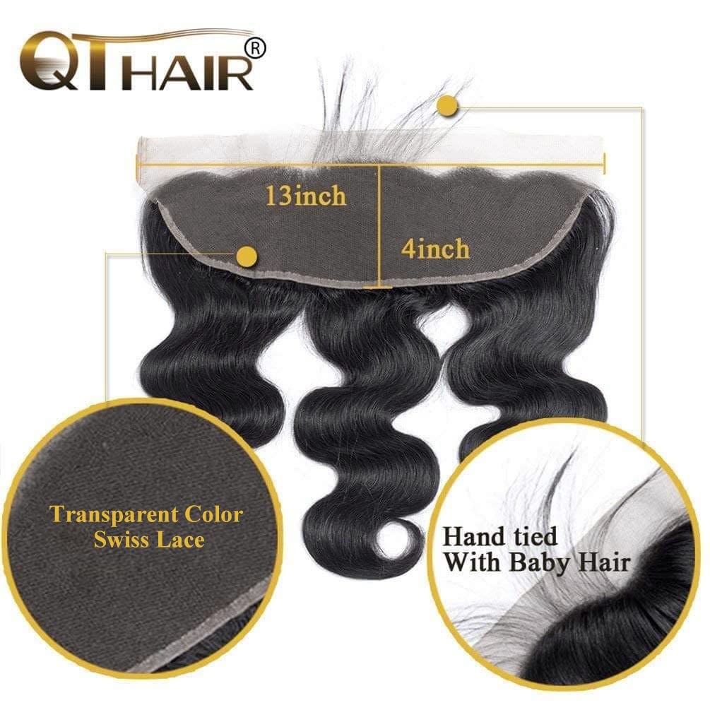 QTHAIR 14A Grade Brazilian Body Wave Human Hair Bundles with 13x4 Frontal (20 20 22+18)100% Unprocessed Brazilian Body Wave Virgin Human Hair with 13x4 Ear to Ear Lace Frontal Pre Plucked