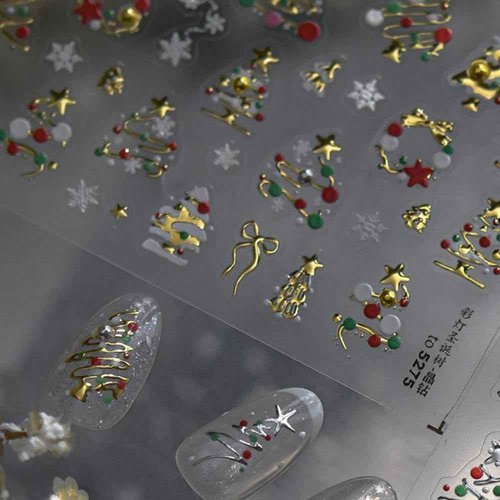 Christmas Tree Nail Stickers Gold Nail Art Stickers Xmas Nail Decals with Pearl Design Snowflake Nails Art Decals 5D Embossed Self Adhesive Nails Charms for Women Girls Manicure Decoration Accessories