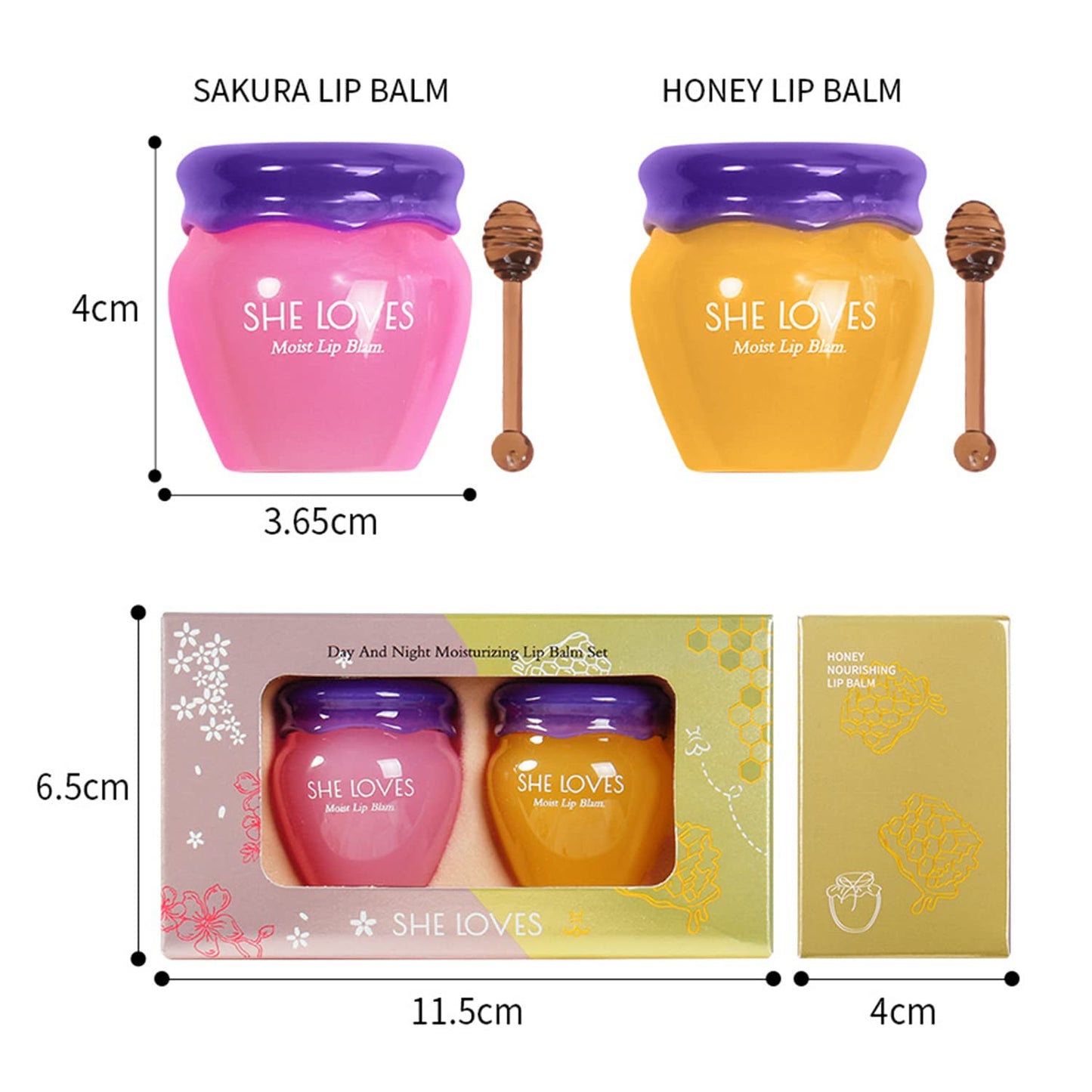 2PCS Honey Pot Lip Balm, Lip Balm Honey Pot with Brush, Cherry Blossom Lip Balm for Dry Cracked Lips, Lip Scrubs Exfoliator & Moisturizer, Hydrating Lip Sleeping Mask