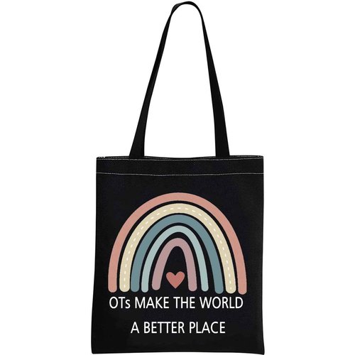 GJTIM OT Gift Occupational Therapy Worker Gift Rainbow Makeup Bag OTs Make the World A Better Place OT Retirement Gift (OTs Make ToteBlack)