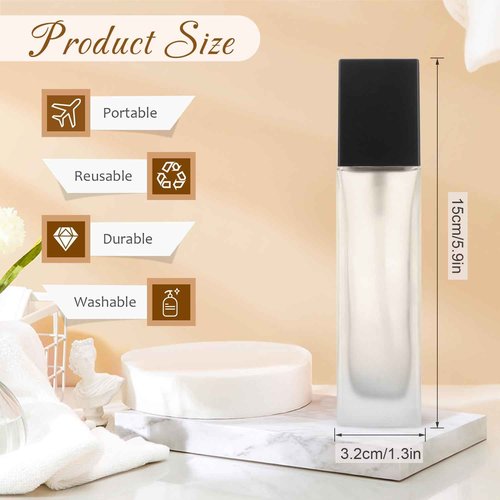 BOSMIOW 4Pcs 60ml/2oz Frosted Glass Liquid Foundation Bottle,Clear Square Lotion Pump Bottles,Matte Glass Cosmetic Cream Dispenser Bottle,Travel Essential Oils Emulsion Essence Container