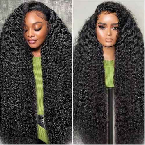 13x6 Deep Wave Lace Front Wigs Human Hair 200 Density Pre Plucked HD Transparent 100% Lace Frontal Wigs Deep Curly Wet and Wavy lace front human hair Wigs for Women£¨ 30 inch £¬ Natural Black£©
