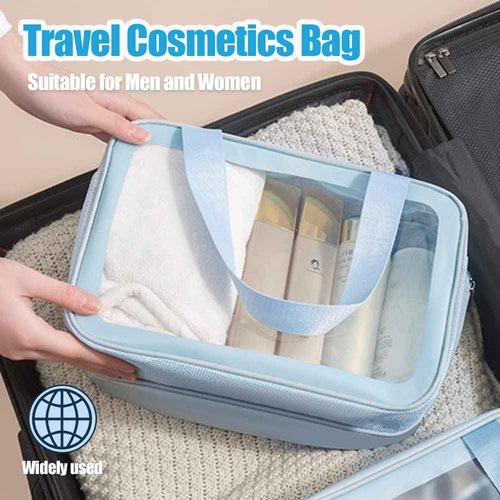 YIMIKE Travel Toiletry Bag, 2 in 1 Large Clear Makeup Bags,Cosmetics Bag,Transparent Skin Care Bag for Toiletries,Waterproof & Draining,PVC Toiletry Organizer Thickened Wash Bag for Women Men