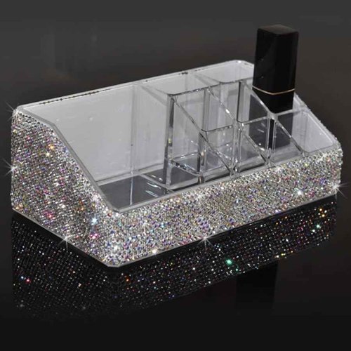 Bestbling Bling Rhinestone Luxury Multi-Functional Acrylic Transparent Makeup Organizers Display Rack -Large Capacity Cosmetic Organizer, Storage, Box & Desktop Lipstick Holder (Silver)