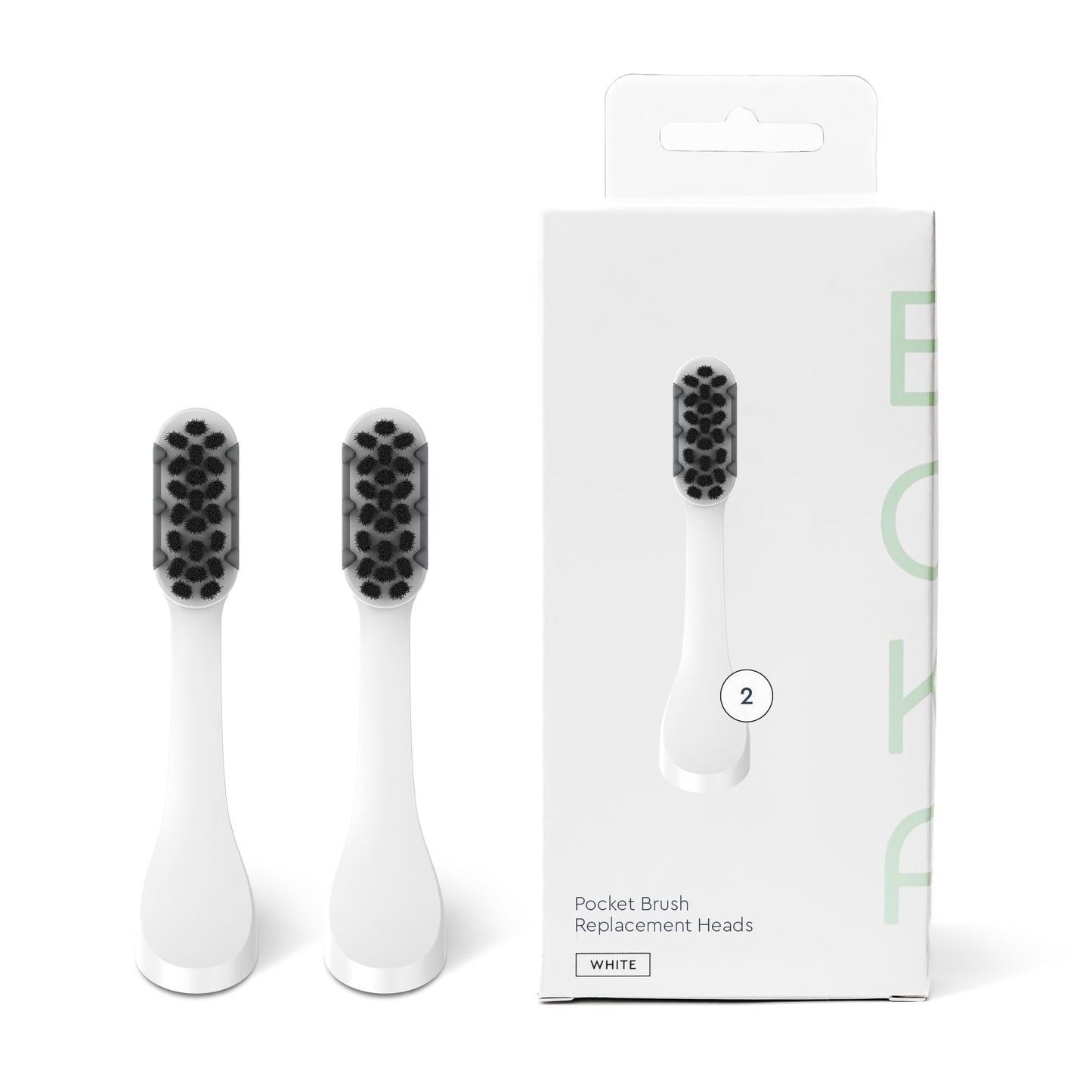 Boka Pocket Replacement Toothbrush Heads for Sonic Powered Electric Toothbrush, White (2 Heads)