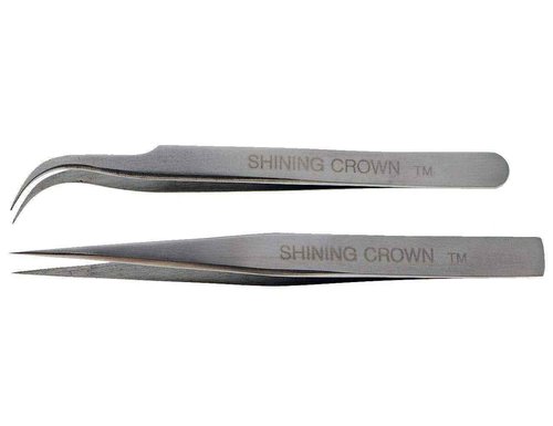 SHINING CROWN Tweezers for Eyelash Extension Straight and Curved 2PCS Set