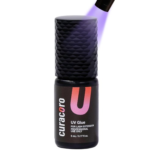 Curacoro UV Eyelash Glue for Professional - Clear UV Light Adhesive for Lash Extensions, 0.5 Sec Fast Drying, Extra Strong Hold Up to 6 Weeks Retention