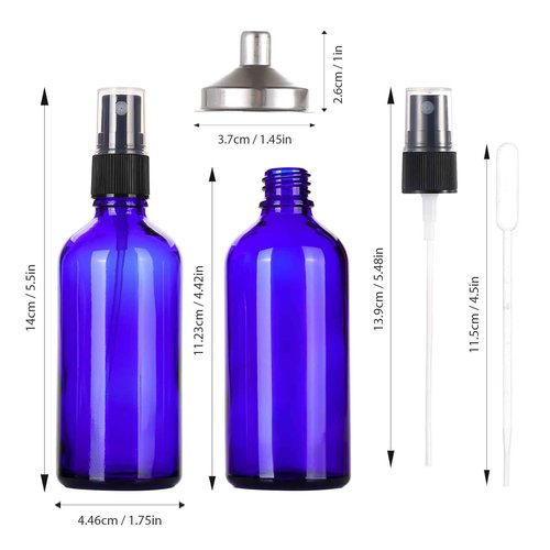 ALIFEIA 3.4 oz Glass Blue Spray Bottles,Small Empty Fine Mist Refillable Travel Spray Bottle for Cleaning,Perfume,Aromatherapy,Cosmetic Sprays,Hair,Essential Oils with Fine Mist Dispenser（6 Pack）