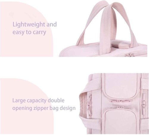 Elouva Toiletry Bag, Toiletry Bag a 4-in-1 Travel Organizer, Large Capacity Wide-Open Travel Cosmetic Bag, Multi Functional Lightweight Makeup Bags with Handle, Dry-and-Wet Separation (Pink)