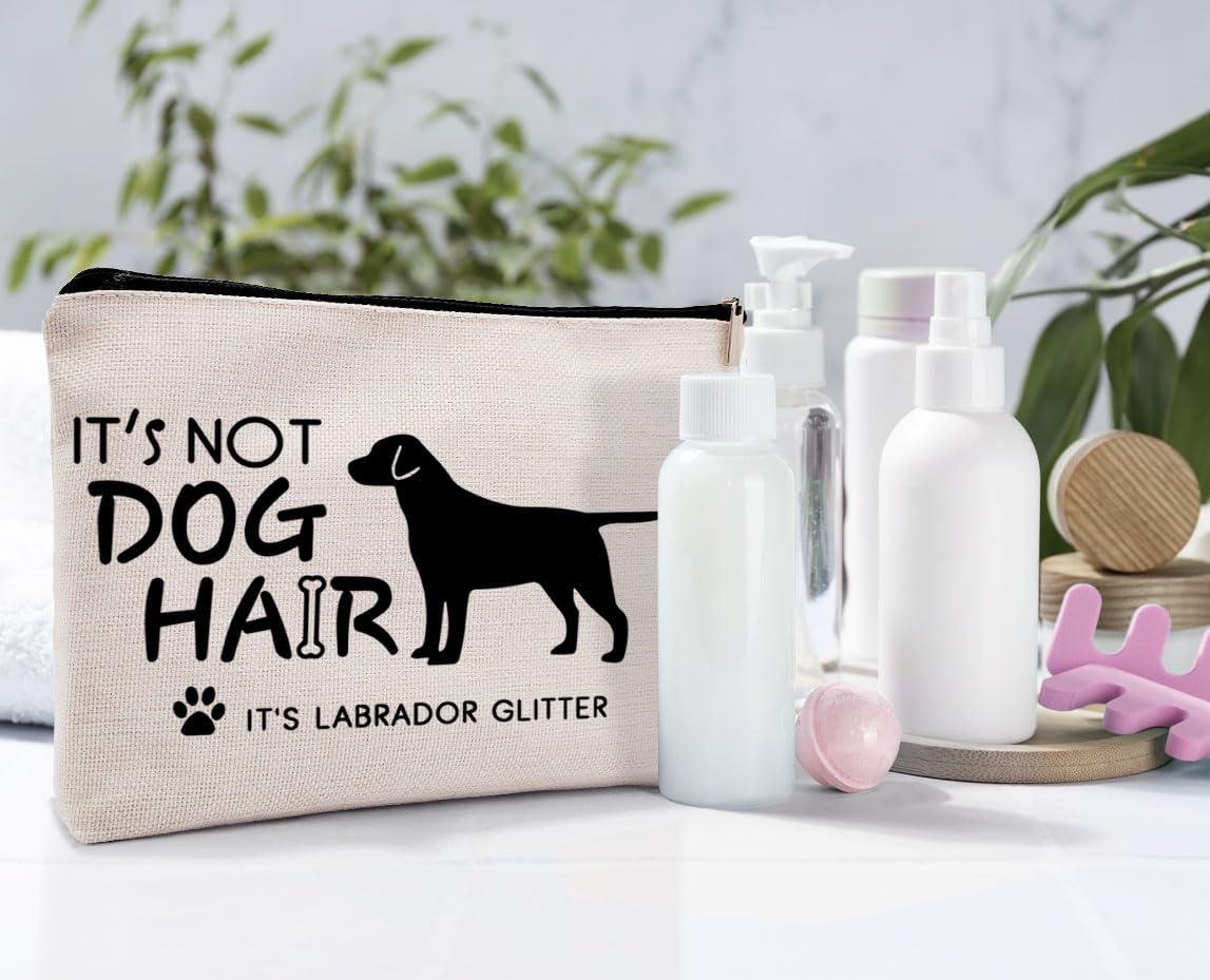 Dwept It's Not Dog Hair It's Labrador Glitter Cosmetic Bag, Dog Makeup Bag Zipper Cosmetic Pouch Bag Travel Linen Makeup Organizer, Labrador Retriever Gifts for Women Girls Teens Dog lovers