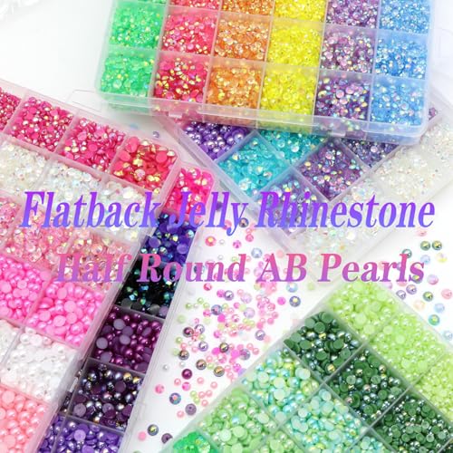 RODAKY 24000pcs Mix Color Pearls Rhinestones for Craft 3/4/5/6mm Flatback Round Jelly Rhinestone Bedazzling Non Hotfix Crystal Gems Beads for for DIY Nails Clothes Tumblers Face Makeup Manicure