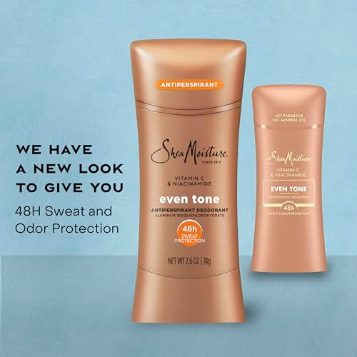 SheaMoisture Antiperspirant Deodorant Stick Even Tone Vitamin C & Niacinamide 2 Count for 48HR Sweat & Odor Protection with No Parabens & No Mineral Oil 2.6 oz