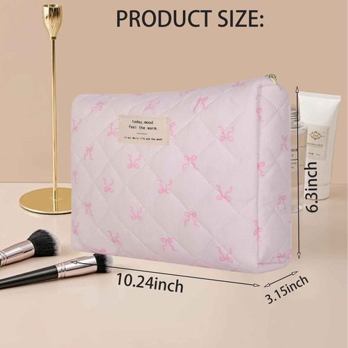 Large Quilted Makeup Bag, Floral Cotton Cosmetic Bag, Coquette Aesthetic Travel Toiletry Bags for Women Girls