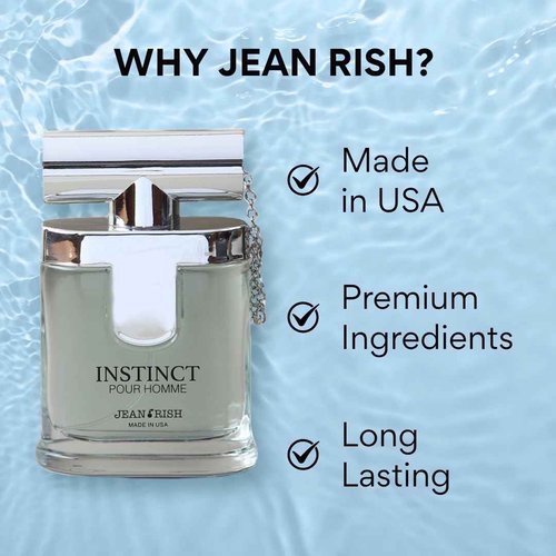 Jean Rish Instinct Pour Homme Eau De Toilette - Perfume for Men (3.4 Fl Oz / 100ml) with Ambergis, Jasmine & Orange Notes - Long Lasting and Luxury Fragrance, Made in USA