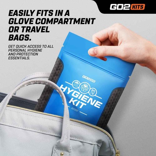 Go2Kits Ultimate Travel Toiletry Kit & PPE Kit, Hygiene Kit with Shaving Supplies & PPE for Travel, Business & Charity with Reusable Toothbrush, Bath Soap & Other Essential Toiletries, 3-Pack (GO200)