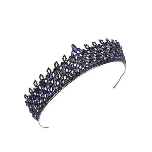 LIMELIA Women's Tiara, Crown for Henna Wedding Party | Glitter Hair Accessories for Bridal Birthday Pageant Prom Halloween Costume Christmas Party, Princess Crowns | Leaf Pattern - Navy Blue