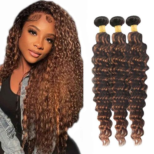 Highlight Bundles Human Hair Dark Brown Loose Deep Wave Bundles 12 14 16 Inch P430 Human Hair Bundle Brazilian Virgin Remy Hair Chocolate Brown Bundle 100g/Pc