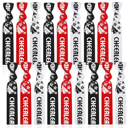 Taiyin 68 Pcs Cheer Hair Ties Bulk Cheer Bracelets Cheerleader Gifts Motivational Gifts Wristbands for Cheer Squad Party Favors, Pom Design(Multicolor)