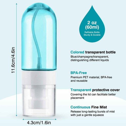 Gungtien Small Spray Bottle Travel Size,3 Pack 2oz Mini Travel Bottles Refillable Empty Plastic Containers Leak Proof for Perfume Toners Rose Water Cosmetics