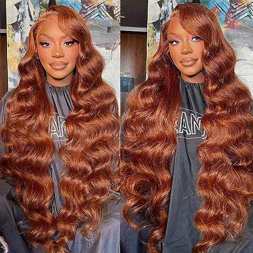 200 Density 13x6 Reddish Brown Lace Front Wigs Human Hair Pre Plucked 13x6 HD Transparent Body Wave Lace Front Wigs Human Hairs With Baby Hair Ginger #33 Colored Human Hairs Wig For Women (20 Inch)