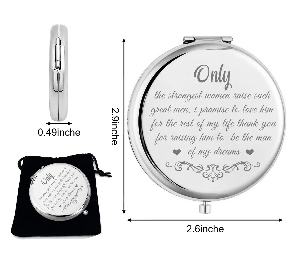 Kukeyiee Mother of The Groom Gifts Sliver Compact Travel Cosmetic Makeup Mirror, Handheld Small Portable Pocket Folding Mirror for Mom, Mommy, Groom's Mother, Birthday Mother's Day…