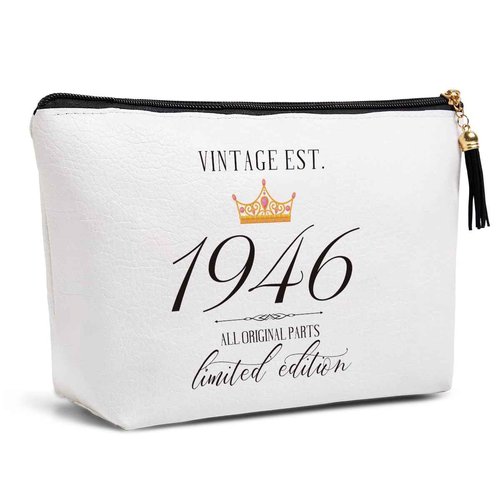 Pykfrhh 80th Birthday Gift Women Friendship Best Friend Gift Grandma Mom Sister Aunt Funny Cosmetic Bag Travel Amenity Bag Makes The World a Better Place Since 1946 Birthday Gift from Grand.