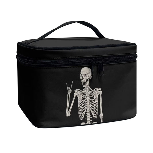 Biyejit Funny Skull Skeleton Makeup Bag Large Travel Cosmetic Bag Zipper Cosmetic Pouch Protable Toiletry Bag Travel Accessories