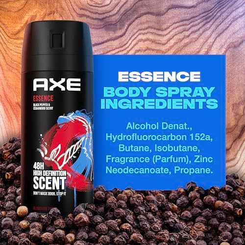 AXE Body Spray Deodorant for Long Lasting Odor Protection Essence Black Pepper & Cedarwood Men's Deodorant Formulated Without Aluminum 4oz 4 Count