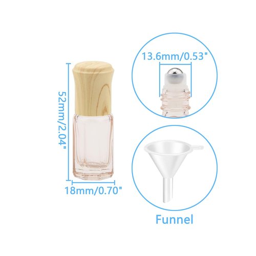 Newzoll 10Pcs Essential Oil Roller Bottles 3ml Pink Glass Roll on Vials Perfume Sample Jars Cosmetics Tube Vials Containers with Funnel