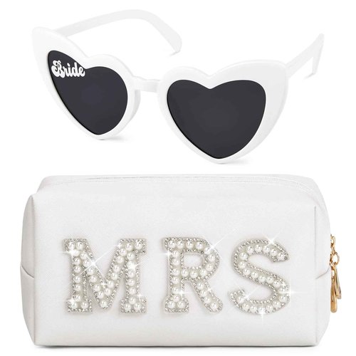 SOIDRAM Bride Shower Gifts for Women Bride To Be Gift Set Bride Patch MRS Makeup Bag Makeup Pouch Bride Hair Clip Bachelorette Party Wedding Cosmetic Bag Gifts, HZBxMRSxYSxSGx2PxT1