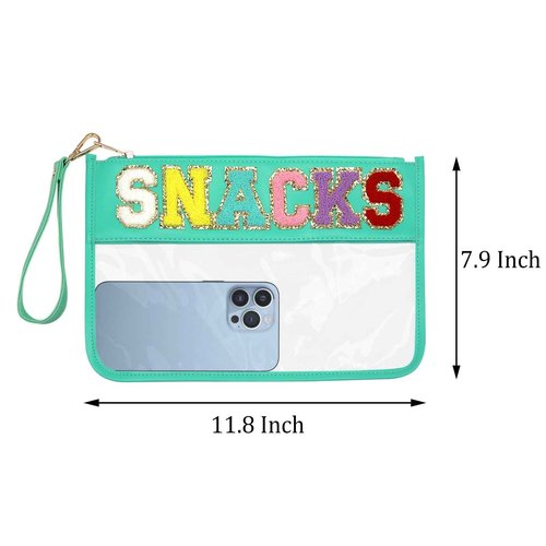 LO LORD LO Clear Pouch Glitter Letter Zipper Pouch Clear Makeup Bags for Travel Small Snacks Bag Preppy Cosmetic Stuff Bag for Women (Snacks Blue)