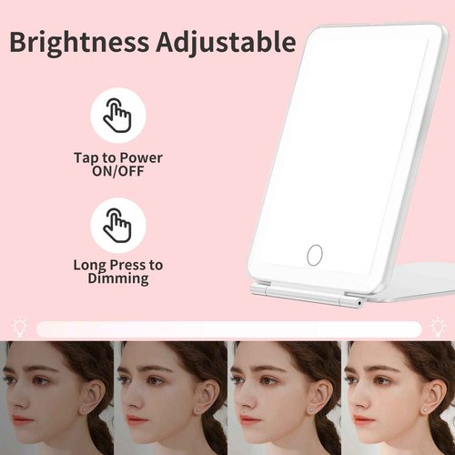 Mecion Makeup Vanity Mirror with 80 LED Lights, Rechargeable 2500mAh Batteries, Travel LED Compact Light Up Mirror with 3 Color Lights, Travel Essentials for Women