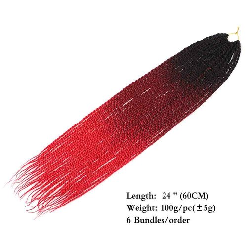 6Pack Senegalese Twist Crochet Hair 3 Tone Ombre Red Box Braids Synthetic Hair Extensions 30Roots/Pack Small Havana Twist Crochet Hair 24inch(1B/Dark Red/Red, 600g/Lot)
