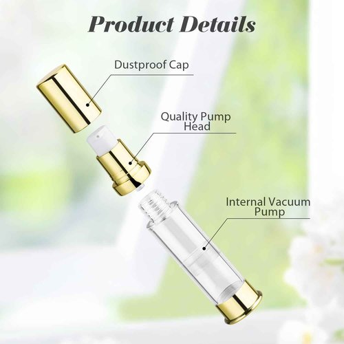 15 Pcs 0.34oz/10ml Airless Pump Bottle Refillable Vacuum Pump Bottles Travel Size Cosmetic Container for for Lotion Cream Moisturizer Facial Serum (Pack of 2)