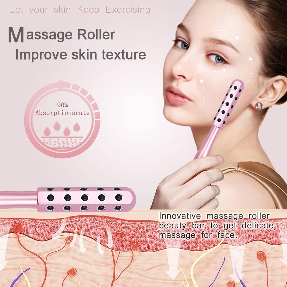 Aohcae Facial Roller Massager, Germanium Stone Uplifting Face Massager Roller, Beauty Roller for Face, Eye, Chin, Neck Skin Care Anti Aging Wrinkles Reduces (Purple)