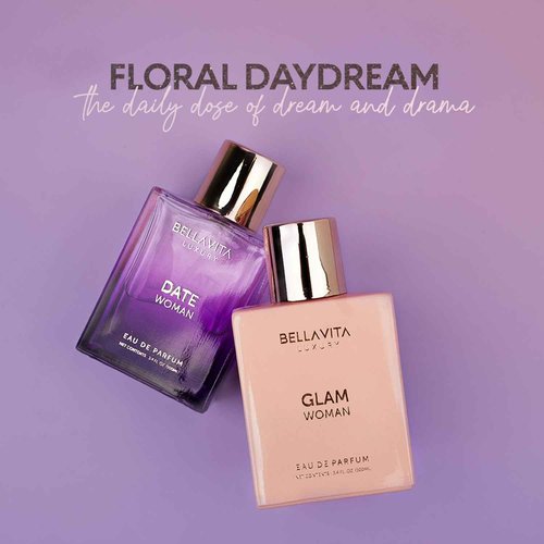 Bella Vita Luxury Women's Gift Set - Date Woman & GLAM Perfume for Women's | Pink Pepper, Red Fruit & Jasmine | Fruity & Spicy Long Lasting Perfume | 2 * 100 ML