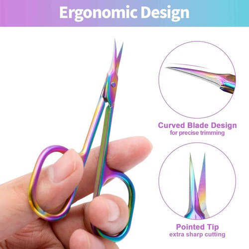 ANRUI Cuticle Scissors Extra Fine Curved Blade, Professional Manicure Scissors, Multi-purpose Stainless Steel Small Scissors With Pointed Tip Beauty Grooming Kit for Eyebrow, Eyelash, Dry Skin