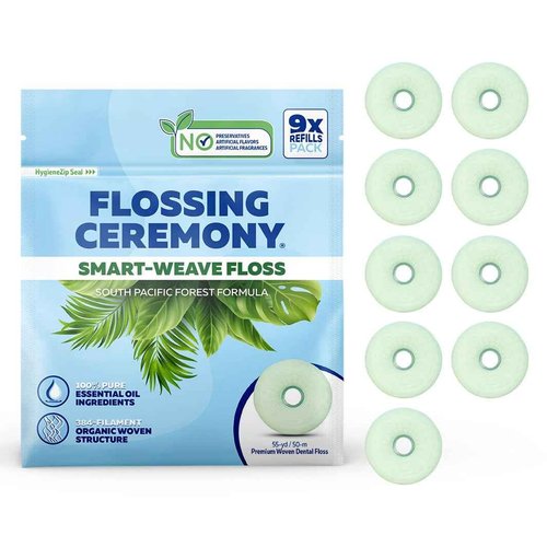 Flossing Ceremony | Expanding Woven Dental Floss | Smart-Weave Floss | Vegan | Natural | Non-Toxic & PFAS Free | Eucalyptus & Manuka | Hilo Dental para Dientes | 55 Yards x 9 Units (Refills Only)