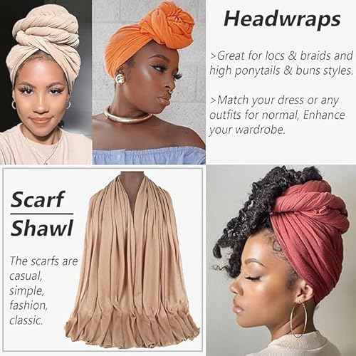 PWEOUKE Head Wraps for Black Women African Head Wrap Lightweight for Women Long Plain Turban Hair Scarf Scarves