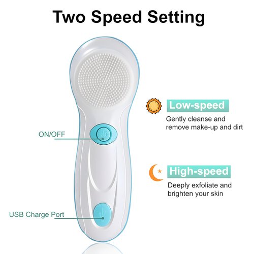 Facial Cleansing Brush, Electric Face Scrubber with 4 Cleanser Heads and 2 Speeds Adjustable for Deep Cleaning, Portable Rechargeable and Waterproof Face Wash Brush for Women & Men (Green)