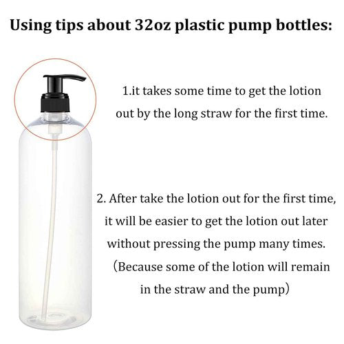 BPFY 6 Pack 32 oz Shampoo and Conditioner Dispenser Bottles with Pump for Conditioner, Soap, Lotions, 32 oz Empty Plastic Pump Bottle Dispenser with Labels Funnel, Chalk,Pen
