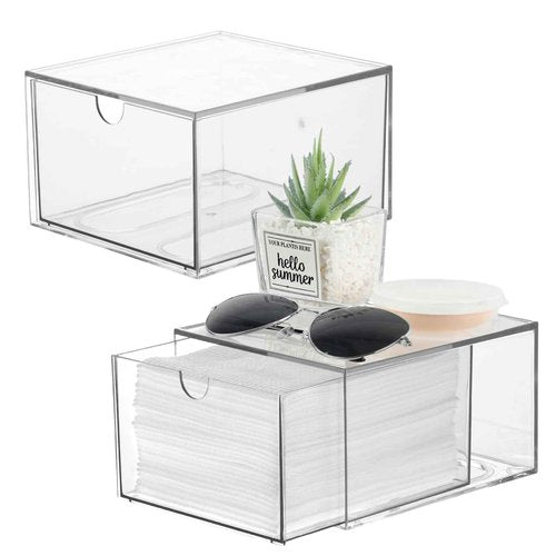 2 Pack Disposable Face Towel Holder, Plastic Face Towels Storage Box with Drawer, Stackable Organizer for Clean Skin Club Face XL Towels, Towel Containers, Skincare Oragnizer for Vanity Organization