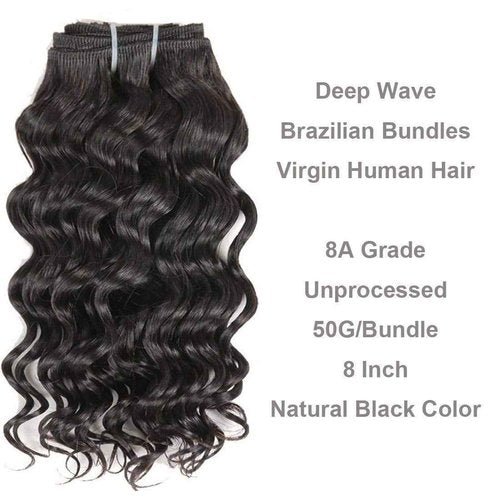FASHION LINE Deep Wave Human Hair Bundles Unprocessed Brazilian Curly Hair Sew in Hair Weaves Double Weft 1B Natural Black (12inch) 50g 4 bundles for full head