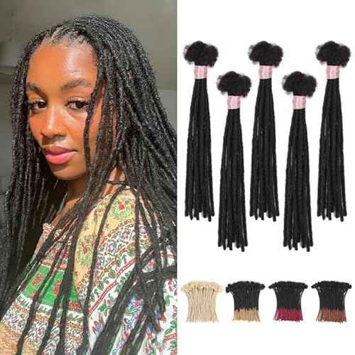 18 inch Loc Extensions Human Hair, 50 Strands Permanent Dreadlock Extension Human Hair 0.4cm Width 100% Full Handmade Dreads Can Be Dyed and Bleached Curled dreads extensions