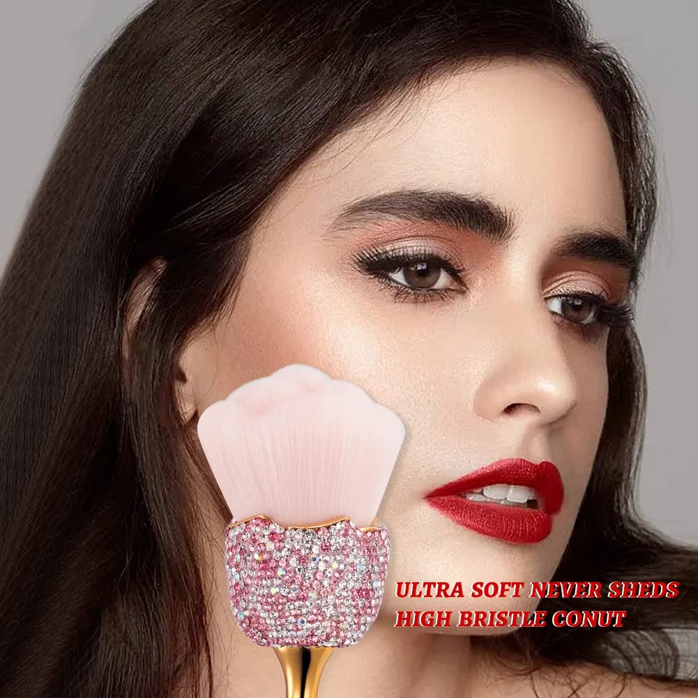 XhuangTech Bling Make Up Brush Crystal Makeup Travel Brushes Blusher Rhinestone Cover Foundation Highlight Blush Cosmetic Tools (Pink Rose)