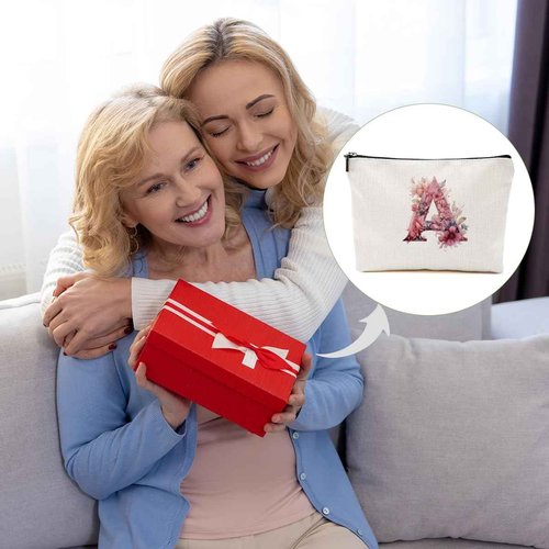 DHKG Initial Makeup Bag Personalized Cosmetic Bag Monogrammed Gifts for Women Girls Bride Friend Travel Organizer Zipper Pouch Teacher Gifts Mothers Day Birthday Bridal Shower Gifts, Pink Letter A