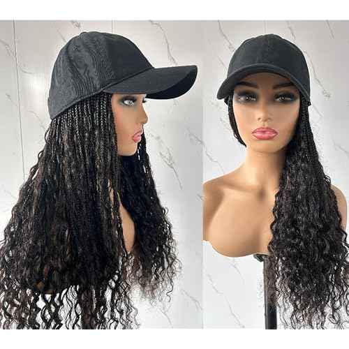 Hats Bohemian Crochet Boho Box with Human Hair Curly Ends Braids Hair Extensions Baseball Cap Wig With Braided Hair Cap Wig For Women Natural Color