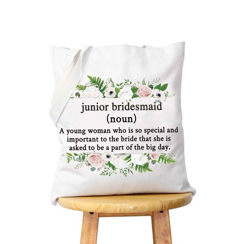 WCGXKO Junior Bridesmaid Gift Maid of Honor Proposal Gift Wedding Day Zipper Pouch Makeup Bag For Bridesmaid (Junior Bridesmaid tote)