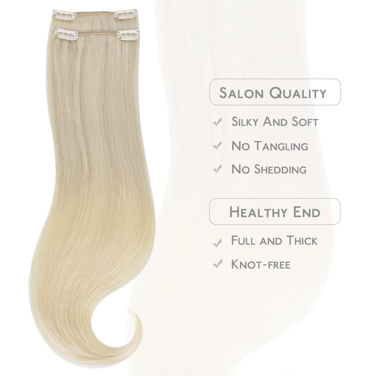 WENNALIFE Clip in Hair Extensions Real Human Hair Refill, 30g 14 inch 2pcs Ombre Ash Blonde to Golden Blonde Balayage Platinum Blonde Hair Extensions Clip in Human Hair for Hair Loss and Thinning Hair